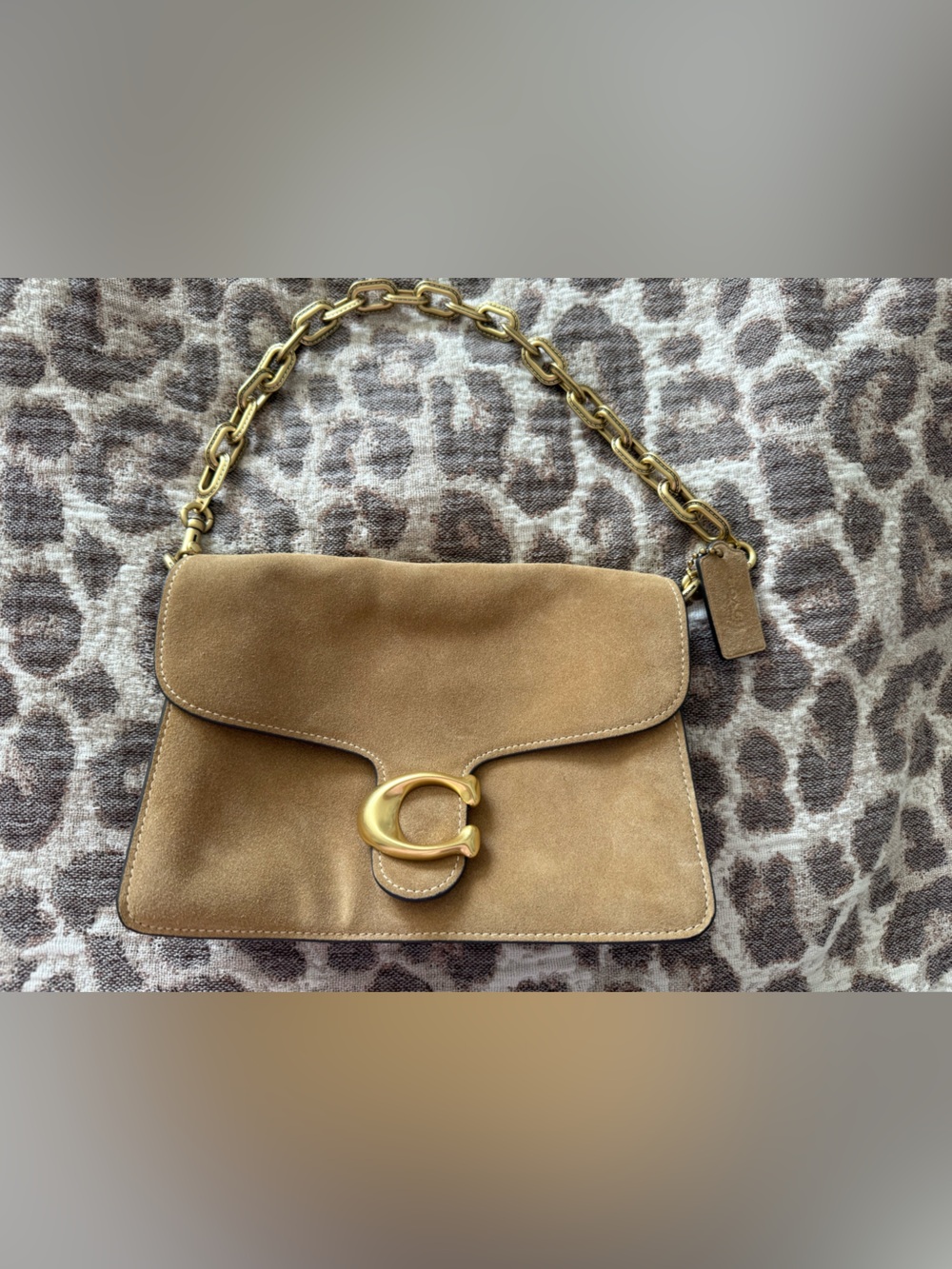 Coach Suede Shoulder Bag in Camel with Gold Hardware
